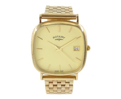 Rotary gentleman's 9ct gold quartz wristwatch, cream dial with baton hour markers and date aperture, on 9ct gold link bracele
