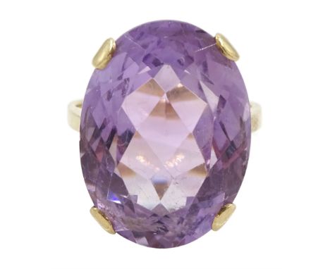 9ct gold single stone amethyst ring, London 1972Condition Report:Approx 6.3gm, size N-O, overall head = 20mm x 15mm