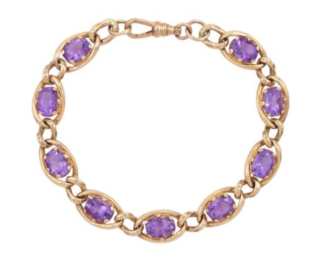 9ct rose gold oval cut amethyst link bracelet, Sheffield 1990Condition Report:Approx 17.35gm, length = 19.5cm, max depth = 0.