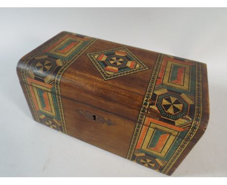 A Late Victorian Two Division Wooden Tea Caddy with Painted Banded Decoration, 20cm Long