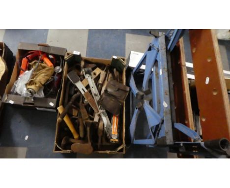 A Folding Work Bench and Two Boxes of Tools