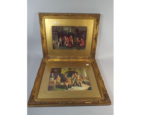 A Pair of Gilt Framed Prints Depicting Tavern Scene and Hunting Scene