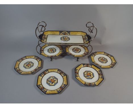 A Ceramic and Silver Plate Sandwich Set by Wedgwood and Co, Ltd Melody Pattern, 32cm Long