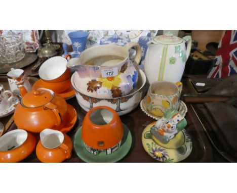 A Tray of Ceramics to Include Crown Ducal Tea for Two Set, Orange Tree Fruit Bowl, Crown Devon Kenmill Coffee Pot, Egg Cup, N