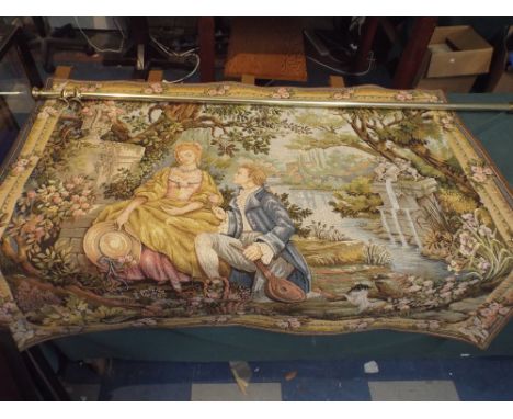 A Continental Wall Hanging Tapestry Depicting Lovers In Park, 120cm Wide