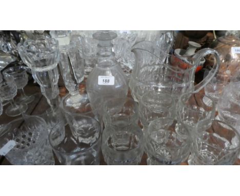 A Tray of Glassware to Include Lemonade Set, Vintage Tumblers, Candle Stick, Decanter etc