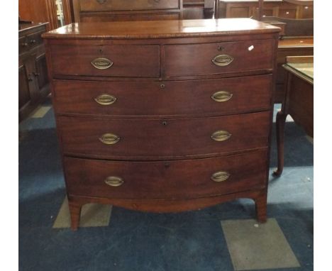 A Victorian Bow Fronted Mahogany Chest of Two Short and Three Long Drawers on Bracket Feet, 104cm Wide