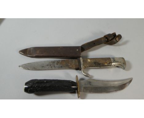 A Bone Handled Curved Blade Hunting Knife Together with a German Knife Stamped Solingen  