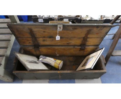 An Ammunition Box Containing Watercolour, Print and Decorated Ceramic Jug  
