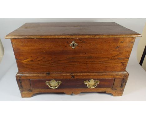A 19th Century Oak Bible Box with Hinged Lid, Brass Escutcheon and Handles, Bracket Feet, 65cm Wide, 41cm high 