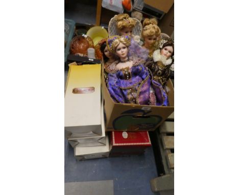A Collection of 6 Cotswold Mint and Regency Fine Art Ceramic Head Dolls, The Queens of Henry VII