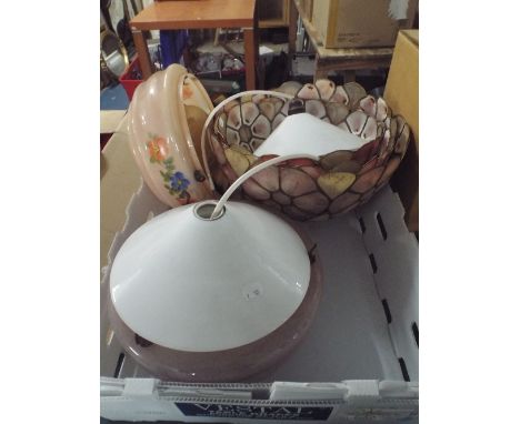 Various Vintage Glass Light Shades, Enamelled Light Shade 