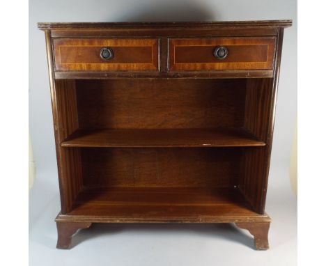 A Modern Mahogany Two Shelf Bookcase with Two Top Drawers, 76cm Long