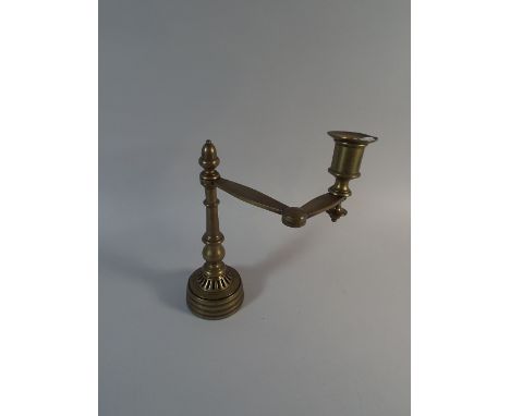 A Late Victorian Brass Adjustable Reading Candle Stick on Weighted Base, 26cm High 