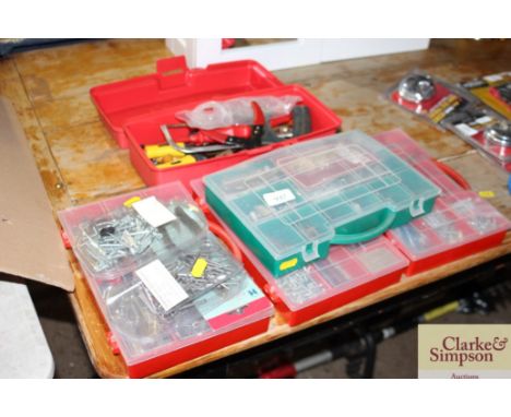 A quantity of various fittings; a box of hand tools etc