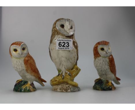 Beswick whiskey decanter in the form of a Barn owl and Beswick small Barn Owl X2 (3)