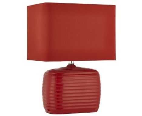 Two Oblong Red Table Lamp with Ripple Cube Base and Fabric Shade New and Boxed (2)