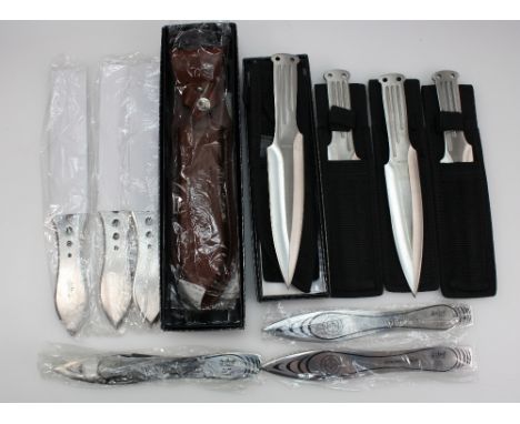 A collection of un-branded throwing knives x3, United Cutlery screening arrow knives x3, similar boxed items, etc (10)