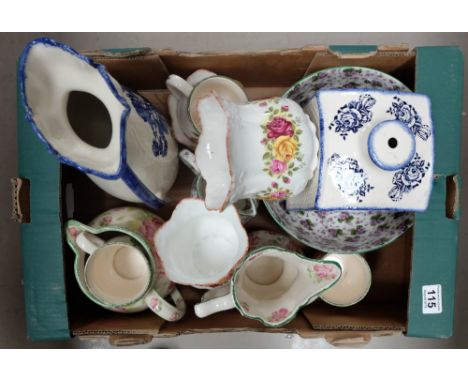 A collection of mixed pottery to include Meakins lamp bases, jugs, vases all with floral design (12)