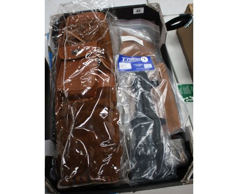 A collection of Archery equipment to include 2 packs of Bohning 5 Arrow Fixed Blade Broadhead Quivers, MAC Accessories Leathe