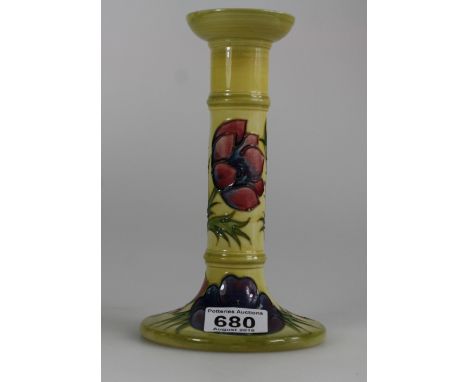 Moorcroft large candlestick decorated in the Anemone design height 21cm 