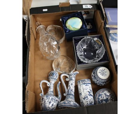 A mixed collection of items to include Royal Doulton glass decanter, old Tupton ware lidded box, Portuguese hand painted styl