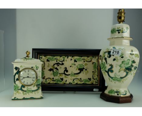 Maasons Chatrouse Mantle clock, lamp and two tiled tray (3)