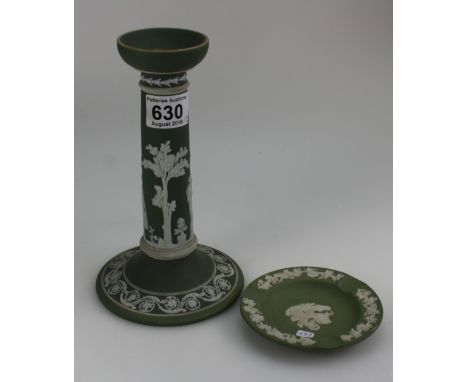 Wedgwood Dick Green Jasper candlestick and small ashtray (2)