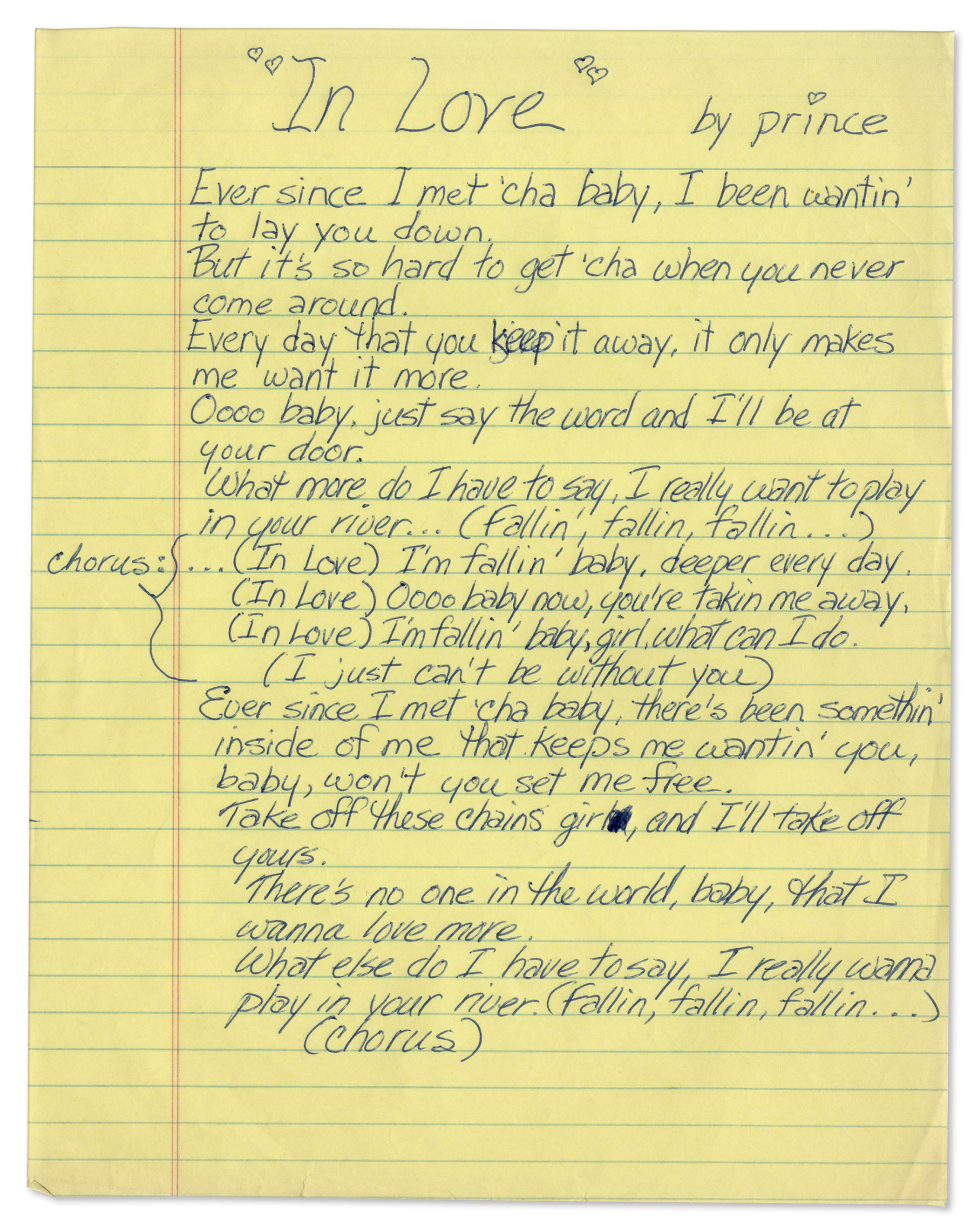 Prince Museum - Prince's handwritten lyrics for Let's Go Crazy, with the  early working title Let's Get Crazy.