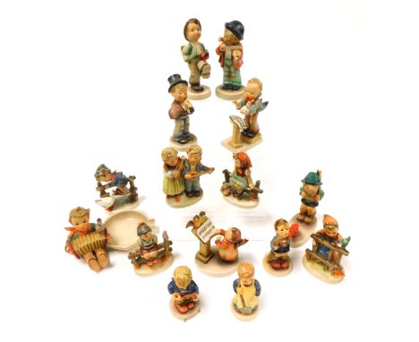 A group of Hummel figures, including Band Leader, Summertime Surprise, and a Let's Sing ashtray. (qty)
