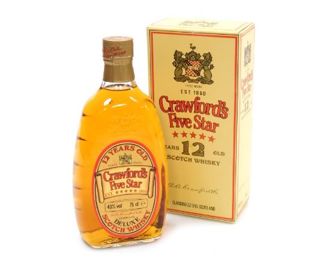 A bottle of Crawford's Five Star twelve year old scotch whisky, 75cl, boxed.