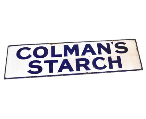 An early 20thC Colman's Starch blue and white enamel advertising sign, number 7/23, 157.5cm x 40.5cm.