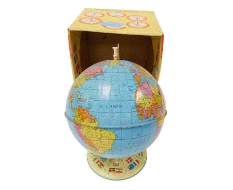 A mid century Chad Valley tinplate Globe of the World, boxed. 
