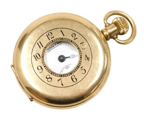 A gentleman's gold plated half hunter pocket watch, for Boorman &amp; Son Ltd, Gravesend, keyless wind, circular enamel dial 