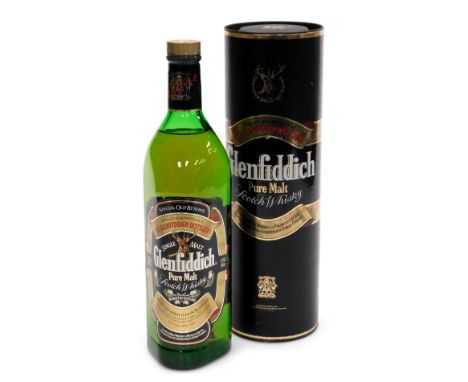 A bottle of Glenfiddich pure malt scotch whisky, 1ltr, cased.