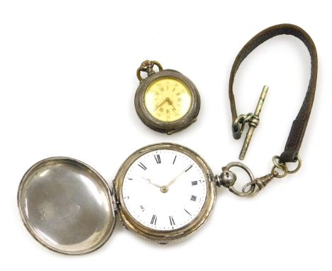 A Victorian gentleman's hunter pocket watch, key wind, circular enamel dial bearing Roman numerals, fusee movement by Camozzi