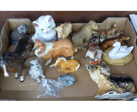 A collection of animal figures, Beswick Lochinvar of Ladypark, Goebel Yorkshire Terrier, Beswick deer, etc. (18) 