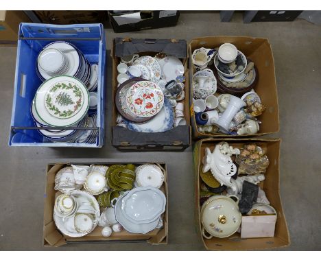 Five boxes of mixed china, Wedgwood, Spode, Danish, etc., cups, saucers, plates, bowls and dinnerwares **PLEASE NOTE THIS LOT