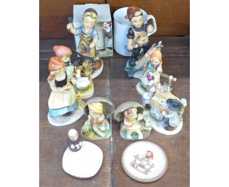 Friedel Bavaria figures, Goebel monk pin tray, etc., a/f 
