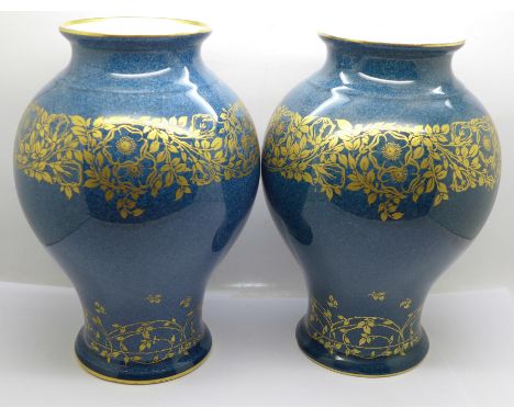 A pair of Royal Worcester vases, 23.5cm, one a/f