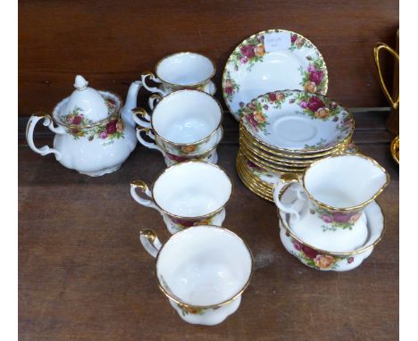 A Royal Albert Old Country Roses six setting tea service with small tea pot 