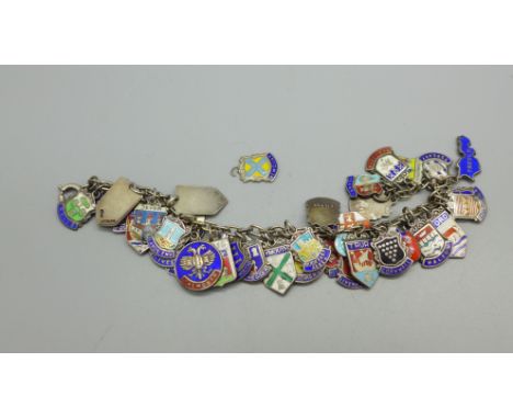 A silver and enamel charm bracelet, 58g 