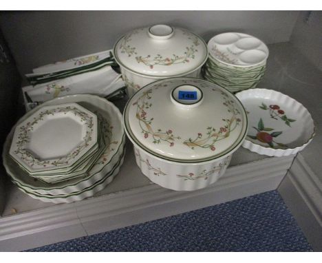 A Johnson Bros Eternal Bow pattern dinner service and a Royal Worcester Evesham flan dish