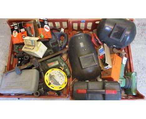 A quantity of mixed tools to include drills, welding masks and other items