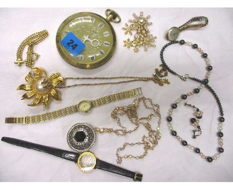 Costume jewellery to include Joan Rivers, together with three wristwatches and a Smith clock