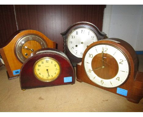 A group of four early 20th century wooden cased mantle clocks to include a Bentina and a Smiths mantle clock