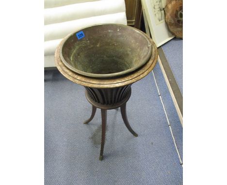 A 19th century mahogany planter on four splayed legs, 27 high, together with a copper coal bucket