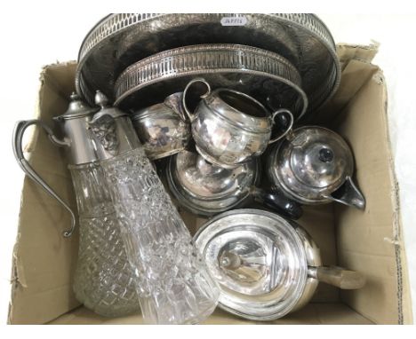 Ten pieces of silver plated items including two claret jugs a teapot etc