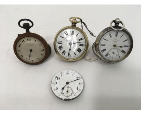 A collection of 4 pocket watches in various condition, a/ f. One with silver hallmarks .935 K L & W.