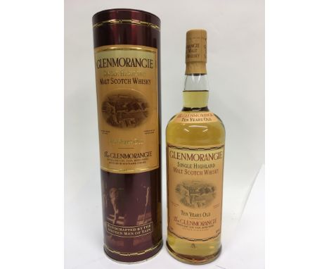A bottle of Glenmorangie single Highland malt Scotch whiskey. Aged 10 years old when bottled.